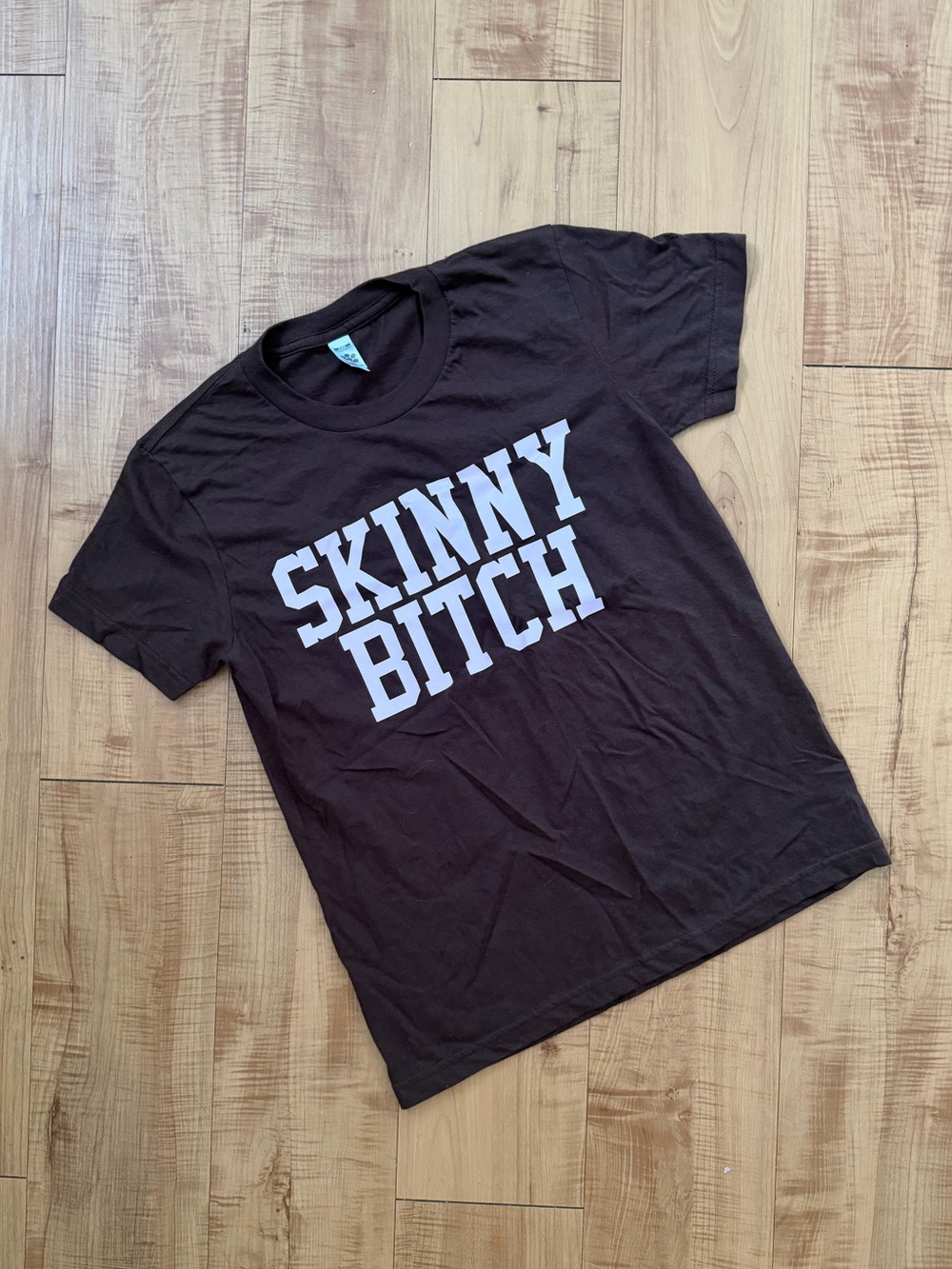 Custom Brown Graphic 100% Cotton Tee with Pink 'SKINNY B***' Print Y2K Vintage
